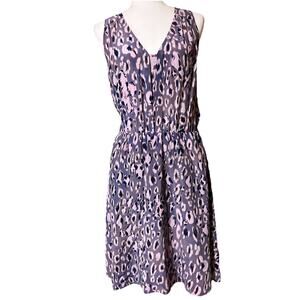 REBECCA TAYLOR Lilac Purple Silk Abstract Print Sleeveless Short Midi Dress 8